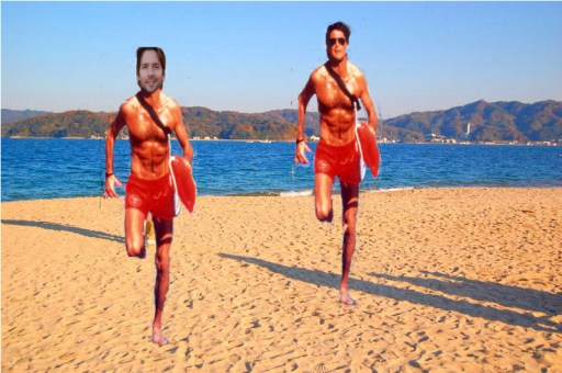 After a grueling schedule, Mike and The Hoff take a leisurely jog near the Sea of Japan.